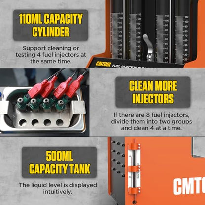 CMTOOL Fuel Injector Cleaner Machine, Ultrasonic Cleaning Kit, 9 Test Modes, Auto Fuel Injector Cleaner and Tester, Motorcycle Automotive Tool, 800ml Ultrasonic Tank