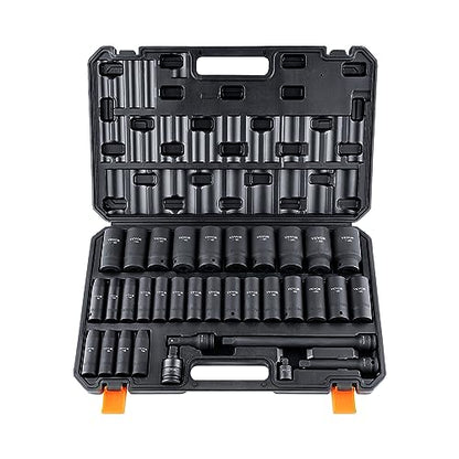 VEVOR 1/2" Drive Impact Socket Set, 34 Piece Socket Set Metric 8-36mm, 6 Point Cr-MO Alloy Steel for Auto Repair, Easy-to-Read Size Markings, Rugged Construction, Includes Storage Case - style: 1/2" 34PCS CR-MO