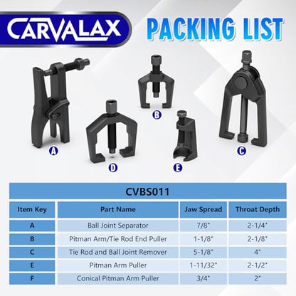 CARVALAX 5-in-1 Ball Joint Separator, Ball Joint Removal Tool Kit | Front End Service Tool Kit for Tie Rob Removal, Pitman Arm Puller, Cars SUVs Pickup Trucks Automotive Tools w/Storage Case - color: Black, style: 5-in-1