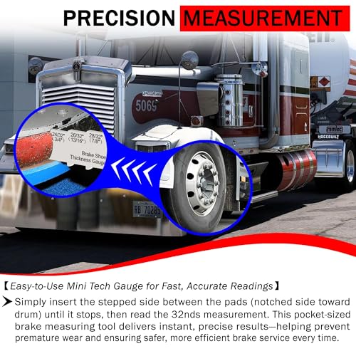 Brake Pad Measuring Tool, Drum Brake Thickness Gauge 2Pcs Sets | 304 Stainless Steel, 2-in-1 32ths(16ths)-labeled Technician Gauge for Brake Lining & Drum Wear, No Wheel Removal Needed