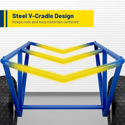 1000 lb Capacity Carpet Dolly with Pneumatic Wheels, Steel V-Cradle Roll Carrier, 61 x 26 x 20 Inch Floor Roller Cart for Carpet, Lumber, Pipes & Large Material Rolls,for Warehouses,Stores - size: Large Dolly – 1000 lb Capacity