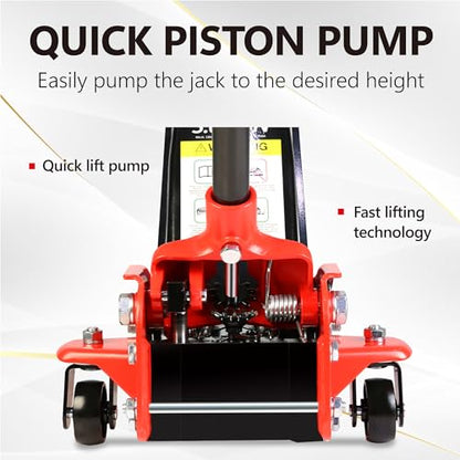 3T Low Profile Steel Floor Jack, 6000 lb, Single Pump, 5.1"-20" Lift, Red | Heavy-duty steel construction. Single piston quick lift pump. Low profile design. Safety overload protection. - size: 3T Single Pump 5.1"-20"(Red)