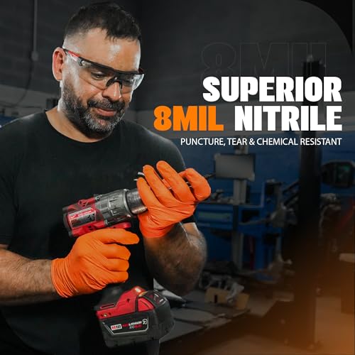 GRIPXX Herkules Grip Heavy Duty 8Mil Orange Nitrile Gloves,3D Raised Diamond Texture-Latex & Powder Free-Industrial, Mechanic (1, Medium) - size: Medium, style: Orange - 100 Count