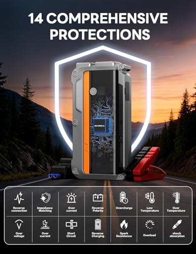 Sharmeal 7000A Car Battery Jump Starter Up to All Gas & 12.0L Diesel Engine, Car Battery Jumper Starter Portable 12V Jump Box with USB Output, Storage Case, LED Flashlight - color: Yellow-7000A+Charger Block