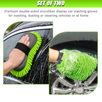2PCS Microfiber Car Wash Mitt, Non-Scratch Chenille Microfiber Mitt, Auto Washing Sponge, Highly Absorbent Auto Washing and Detailing Glove for Cars, Trucks, SUVs, Boats