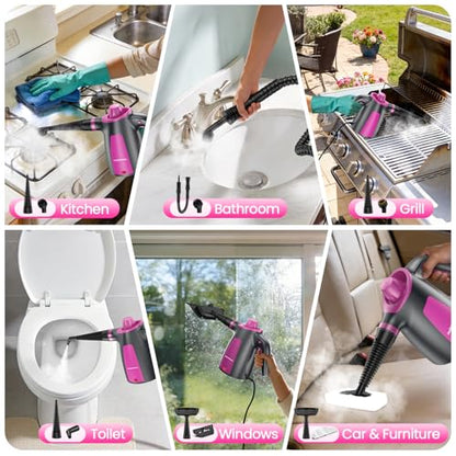Steam Cleaner, Pressurized Handheld Multi-Surface Natural Steam Cleaner with 12pcs Accessory & Safety Lock, Portable Steamer for Cleaning Home, Kitchen, Bathroom, Car, Upholstery, Grout, Window - color: Grey