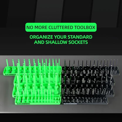 GURADESIGN 8PCS Socket Organizer Set, Socket Holder, 1/4", 3/8", 1/2" Metric & SAE Socket Tools Trays. - style: 8PCS Socket Organizer Tray Set