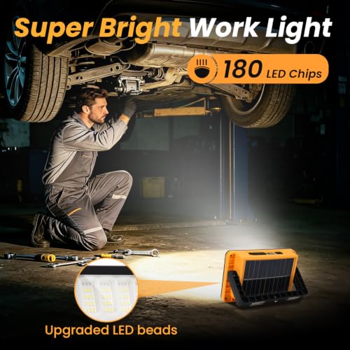 AFTIXM 2Pack 120W Solar Rechargeable Work Light with Magnetic Stand | 10000LM, 180 LED, Digital Display, IP66 Waterproof, 5 Modes, USB Output, Portable, for Mechanic/Car Repair/Camping/Fishing
