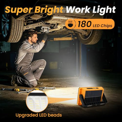 AFTIXM 2Pack 120W Solar Rechargeable Work Light with Magnetic Stand | 10000LM, 180 LED, Digital Display, IP66 Waterproof, 5 Modes, USB Output, Portable, for Mechanic/Car Repair/Camping/Fishing