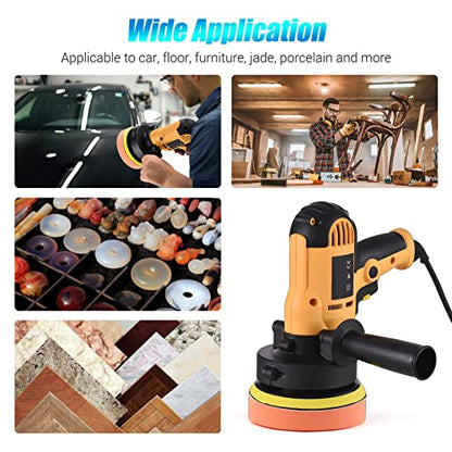 Buffer Polisher, Geevorks Buffer Waxer 5-inch, Variable Speed Car Polisher 600-3700RPM with Detachable Handle/ 6PCS Sponge Pad/ 6PCS Cloth Bonnet Pad/ 1PCS Wool Pad/ Spanner