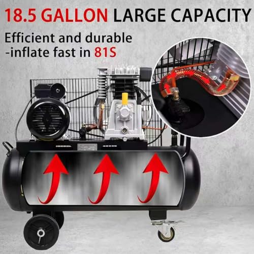 MZB 18.5 Gallon Ultra Quiet Air Compressor 110V/60Hz 11.3CFM 3.0HP, MAX 115PSI Steel Tanks 83dB Noise Level Air Compressor with Wheels - size: 18.5 Gal