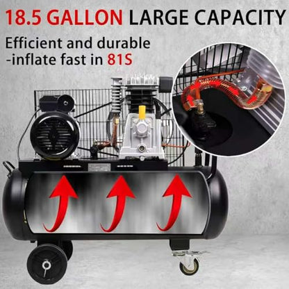 MZB 18.5 Gallon Ultra Quiet Air Compressor 110V/60Hz 11.3CFM 3.0HP, MAX 115PSI Steel Tanks 83dB Noise Level Air Compressor with Wheels - size: 18.5 Gal