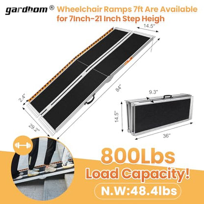 Wheelchair Ramp 7FT, gardhom Anti-Slip Aluminum Folding Handicap Ramp Wheel Chair Ramp for Home Threshold Doorways Steps Curb Vehicle Entry Scooter Stairs Driveway Vans SUV - size: 7 Foot (Applicable height 7"-14")