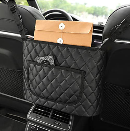 Car Purse Holder - Durable Leather Seat Back Organizer with Handbag Holder, Front Seat Storage Barrier, Backseat Pet & Kids Driver Storage Netting Pouch - color: Upgraded Black
