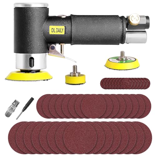 Mini Air Sander,Random Orbital Air Sander Kit,Mini Pneumatic Sander for auto sanding tools kits with 1/2/3inch Polishing Sponge & Wool Pads Sandpapers (1"2"3" Sander Kit) - color: 1"2"3" Sander Kit