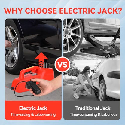 Trihelper Electric Car Jack 5 Ton 12V Hydraulic Floor Jack, 9 lbs | Fits Sedan SUV MPV Truck, Fully Automatic Lift, Wired Remote Control, Portable Storage Case, Roadside Emergency Kit - color: Red Jack Only