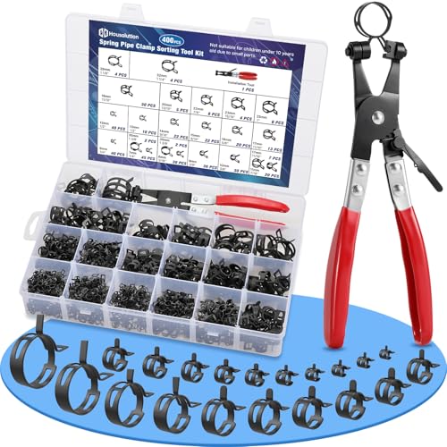 Housolution 400PCS 6-35mm Spring Hose Clamps, 20 Sizes Spring Pipe Clamps with Hose Clamp Pliers, Pipe Clamp for Automotive, Fuel Lines, Silicone,Vacuum Hoses and Mechanical Applications - style: Spring Hose Clamps