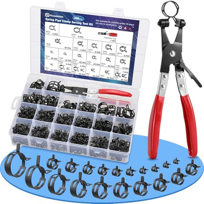 Housolution 400PCS 6-35mm Spring Hose Clamps, 20 Sizes Spring Pipe Clamps with Hose Clamp Pliers, Pipe Clamp for Automotive, Fuel Lines, Silicone,Vacuum Hoses and Mechanical Applications - style: Spring Hose Clamps