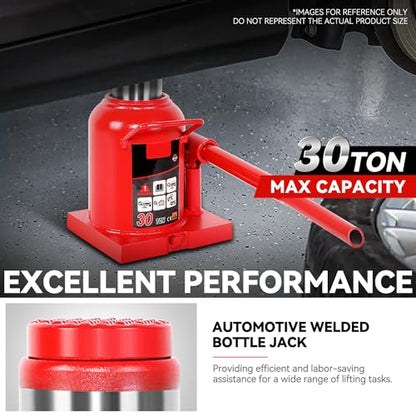 Auto Dynasty 30 Ton Hydraulic Bottle Jack, Automotive Welded Bottle Jack for Car, Pickup Truck, RV, Auto Repair, 9" to 16" Lifting Range (Red) - color: Red, size: 30 Ton
