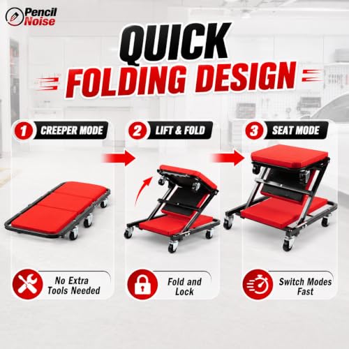 Mechanic Creeper, Foldable Automotive Creeper with 6 Swivel Casters, 36" Low-Profile 2 in 1 Roller Garage Chair Lay Down or Sit, for Father or Husband