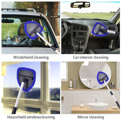 Windshield Cleaner Car Windshield Cleaning Tool with 3 Reusable, Washable Microfiber Pads and Extendable Handle Microfiber Car Window Cleaner - color: Blue1