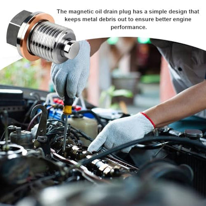 Wevdn Magnetic Oil Drain Plug, Aluminum M16×1.5 Sump Drain Nut Bolt with 5 PCS Copper Crush Washer, Universal Oil Drain Plug Replacement for Most Cars Motorcycles, Car Accessories - color: M16×1.5