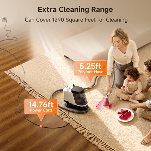 Uwant Upholstery Cleaner Machine with 18Kpa Suction Portable Carpet Cleaner Machine for Cars, Pets with Pet Pro Solution and Self Cleaning Tools Set of 1 for Spot, Rug, Couch - color: White-Cappuccino