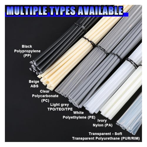 56PCS 7.9" Plastic Welding Rods, 0.11'' Diameter Plastic Welder Repair Rod, (PP PU ABS PE TPO PA PC) 7 Types of Plastics Welding Kit for Car Bumpers Daily Repair