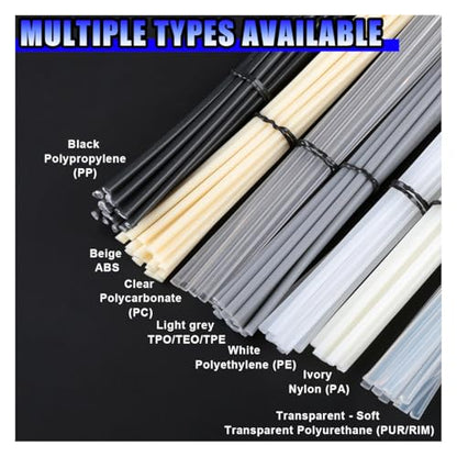 56PCS 7.9" Plastic Welding Rods, 0.11'' Diameter Plastic Welder Repair Rod, (PP PU ABS PE TPO PA PC) 7 Types of Plastics Welding Kit for Car Bumpers Daily Repair
