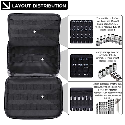 138 Hole Portable Socket Organizer, Drill Bit Organizer Drill Bit Holder Bit Pouch 1/4-Inch, 3/8-Inch, 1/2-Inch,Screwdriver Bit Organizer Drive Bit Adapter Storage Drill Bit Case Only