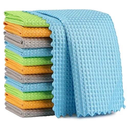 AIDEA Microfiber Glass Cleaning Cloth 12PK, Magic Cleaning Cloth 11×11" | Lint Free Cloth Polishing Rags, Stainless Steel Wipes for Glass, Windows, Mirrors, Stainless Steel, Kitchen Dishcloths - color: Multicolor, size: 11"×11"