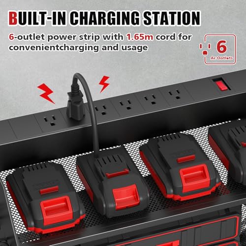 SUNALLY Power Tool Organizer Wall Mount with Charging Station,3 Layer Metal Tool Storage Rack with 4 Drill Holders, Heavy Duty Power Tool Shelf for Garage, Warehouse, Workshop, Gifts for Men, Husband - style: 4 Drill Holders F