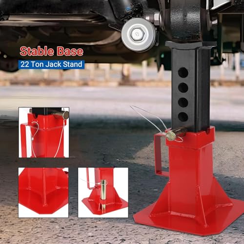 Heavy Duty Car Jack Stand, Pin Type Adjustable Height Automotive Jack Stands with Lock, 22 Ton (44,000 lb) Capacity, Red, 1 Pair - size: 22 Ton, style: jack