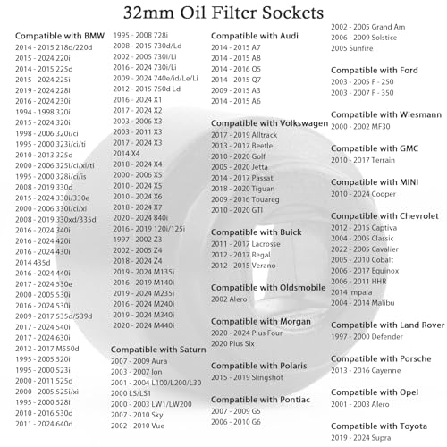 7PCS Oil Filter Socket Set,3/8" Drive 24mm,27mm,29mm,30mm,32mm,36mm,38mm Oil Filter Sockets Compatible with BMW GMC Ford Toyota,Aluminum Alloy Oils Filters Removal Tool Set