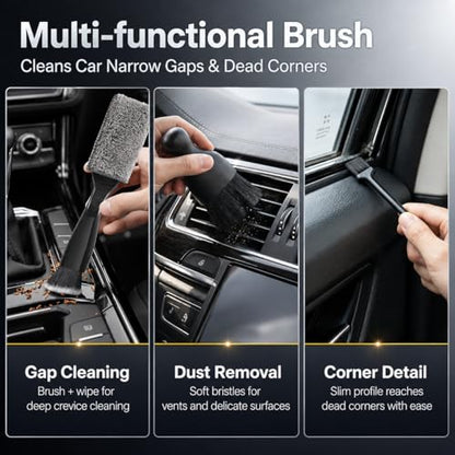 18PCS Car Detailing Kit Cleaning Gel Boar Hair Scratch Free Cleaner | Dual-use auto&home kit with cleaning gel,2-in-1 vent brush,crevice/glass brushes&storage bag,perfect gift for car enthusiasts