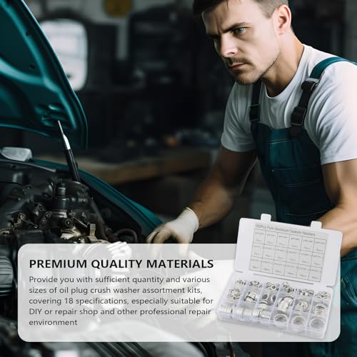 580PCS Car Oil Drain Plug Gasket Kit,Oil Crush Washer Assortment with 18 Dimensions Includes M6/M8/M10/M12/M14/M16/M18/M20/M22/M24 for Sealing,Practical Car Accessories Gasket Kit