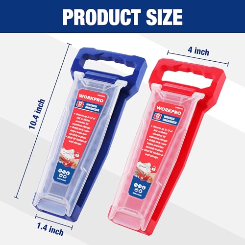 WORKPRO 2-Piece Wrench Organizer, 24-Slot Wrench Holder Set with Lock Cover | Plastic Wrench Storage Metric & SAE Compatibility (Up to 19mm or 7/8), Premium Quality Tool Trays with Carrying Handle - style: Plastic Wrench Organizer(2PC)