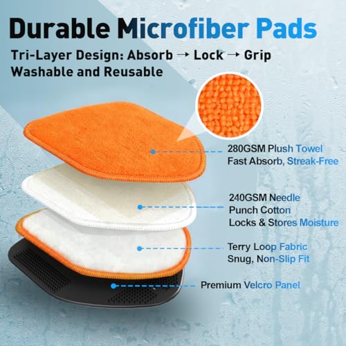 XINDELL Interior Windshield Cleaner Tool, Car Window Cleaning Kit with 4 Reusable Microfiber Pads, Extendable Handle & 360° Rotating Head, Safety Hammer, Streak-Free Auto Glass Wiper for Truck SUV RV - color: Orange