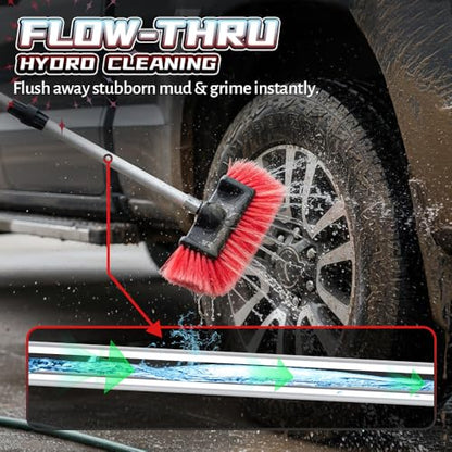 65" Car Wash Brush with Long Handle, Red Exterior Car Cleaning Brush with Hose Attachment, Soft Bristle Scrub Brush for Truck, RV, Camper Roof & Solar Panel, Extendable Aluminum Pole (Red) - color: Red