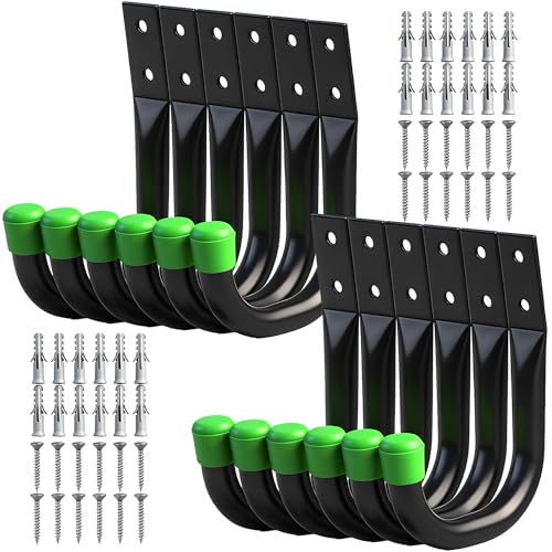 SWANLAKE Heavy Duty Garage Storage Utility Hooks, Utility Hooks for Garage Wall,Color Black (12PCS) - color: 12-Piece Green
