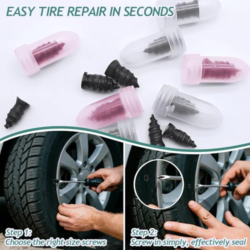 70PCS Screw in Tire Plugs, Tire Repair Screws, Tire Repair Rubber Nail Kit | Self-Service Tire Screw Plug Repair Kit for Most Car, Truck, Motorcycle, Tractor Tire Puncture Repair
