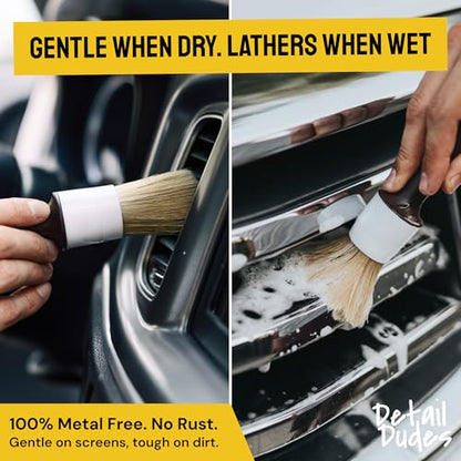 Car Detailing Brush Set 3-Pack, Interior and Exterior, Detail Dudes | Scratch-Free Boars Hair - Exterior & Interior Cleaning Brushes - Safe for Leather, Piano Black Trim, Dashboards & Wheels - size: 3 Pack(Starter)