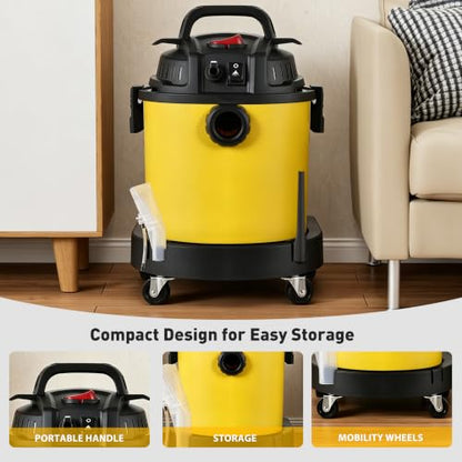 Shop Vacuum Wet and Dry Cleaner, 6 Gallon 4-in-1 with Soap Tank and Blower | 5.5 Peak HP, 17 KPa Suction, HEPA/Sponge Filters, with Hose, 2 Aluminum Tubes, Caster Wheels