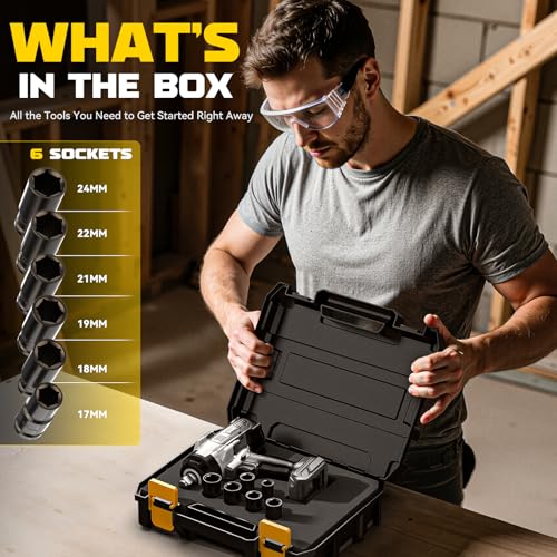 DIYtoolifz Cordless Impact Wrench 1/2 inch Compatible with Dewalt 20v Battery, 1700 Ft-lbs High Torque Impact Driver with 6Pcs Sockets & Storage Case, Electric Impact Gun with 4-Speed & LED Light - size: 1/2 inch, style: Socket Set for Dewalt 20v Battery