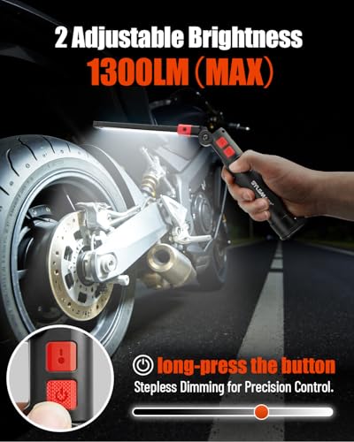 Magnetic Work Light with Red Beam, 1300LM Rechargeable Mechanic Flashlight CRI 95+ True Color, 4600mAh Under Hood Light with Magnetic Base for Car Repair, Garage & DIY