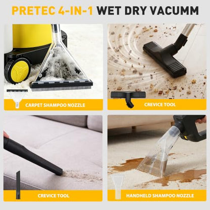 Shop Vacuum Wet and Dry Cleaner, 6 Gallon 4-in-1 with Soap Tank and Blower | 5.5 Peak HP, 17 KPa Suction, HEPA/Sponge Filters, with Hose, 2 Aluminum Tubes, Caster Wheels
