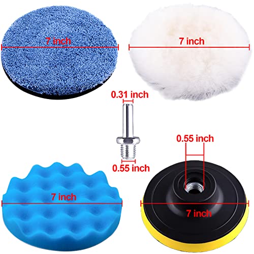 SIQUK 16 Pieces 7 Inch Buffing Pads Foam Polishing Pad Kit Polisher Pads Bonnets Wax Buffer Polish Pads Car Buffer Attachment for Drill - size: 7 Inch