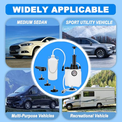 3L Brake Bleeder Kit, Manual Pressure Brake Fluid Bleeder with 1L Waste Bottle, 4 Master Cylinder Adapters, One-Person Brake & Clutch Pressure Bleeder Kit for Cars, SUVs & Light Trucks