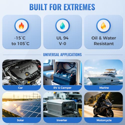 2PCS 2AWG Battery Cables 12 Inch, 30CM 2 Gauge Pure Copper Battery Inverter Wire with 3/8" Ring Terminals & Clamps, 170A Heavy Duty for Car Truck RV Marine Solar