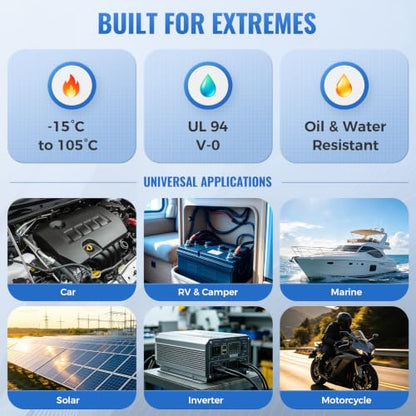 2PCS 2AWG Battery Cables 12 Inch, 30CM 2 Gauge Pure Copper Battery Inverter Wire with 3/8" Ring Terminals & Clamps, 170A Heavy Duty for Car Truck RV Marine Solar
